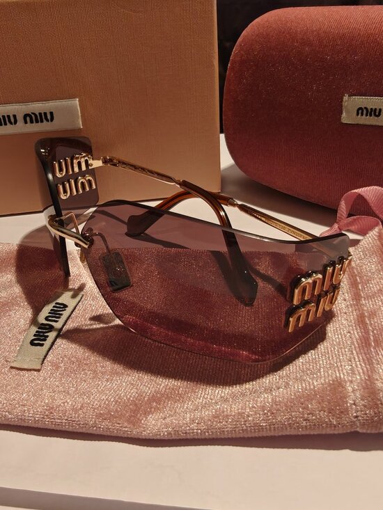 Miu Miu Accessories - Miu Miu Women Sunglasses 54YS Brown Tinted Gold Frame
